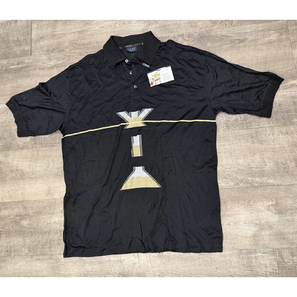 Vtg Como Sport Black Geometric Design Golf Polo Shirt Mens XL